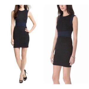 DVF Diane Von Furstenberg Dress 4 Navy Blue Trim on Black Stretch Career